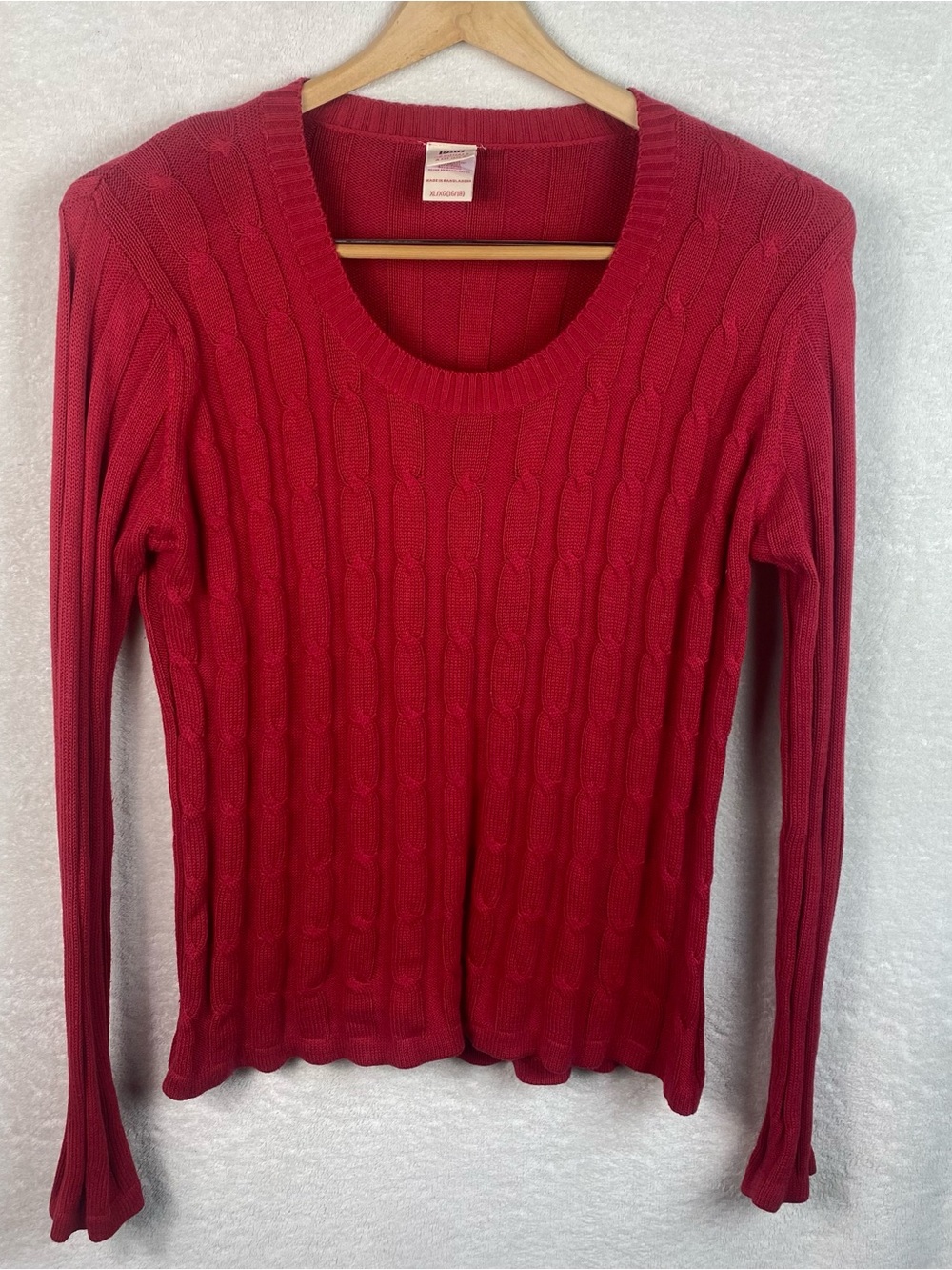 Y2K Faded Glory Ribbed Cable Knit Sweater Wm Sz Lg (14/16) Red VTG Preppy